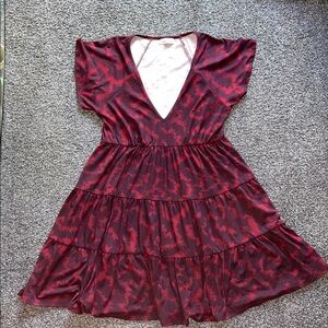 Urban Outfitters Julia Tiered Mini Dress Maroon Red Size Large